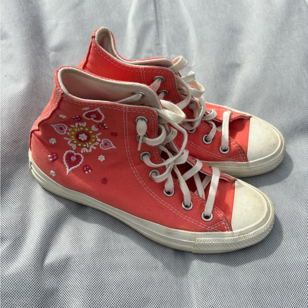 Peach floral high top converse